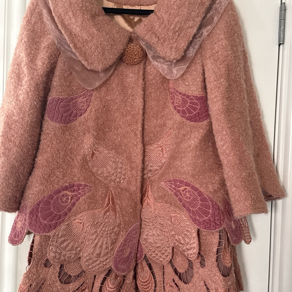 Chole Women's Rose Pink Wool Blend Embroidered Coat - Picture 10 of 10